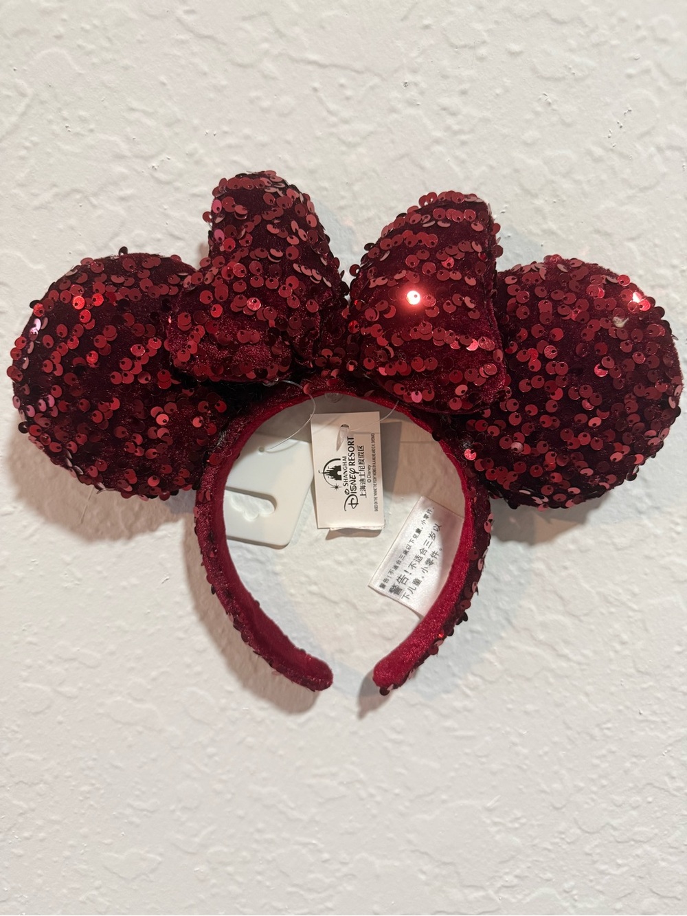 Disney Burgundy Sequin Minnie Mouse Ears Headband